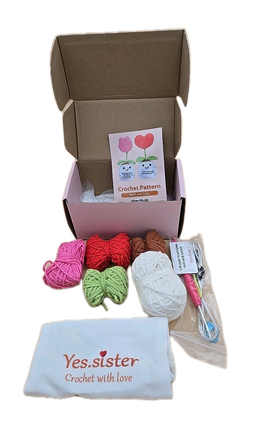 Yes sister DIY Crochet Knit Kit for Beginners Potted Red Heart Pink Tulip.