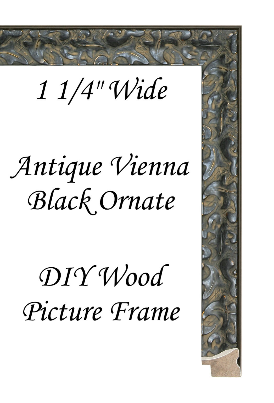 DIY CUSTOM CUT 1 1/4″ Antique Vienna Black Ornate Wood Picture Frame Moulding
