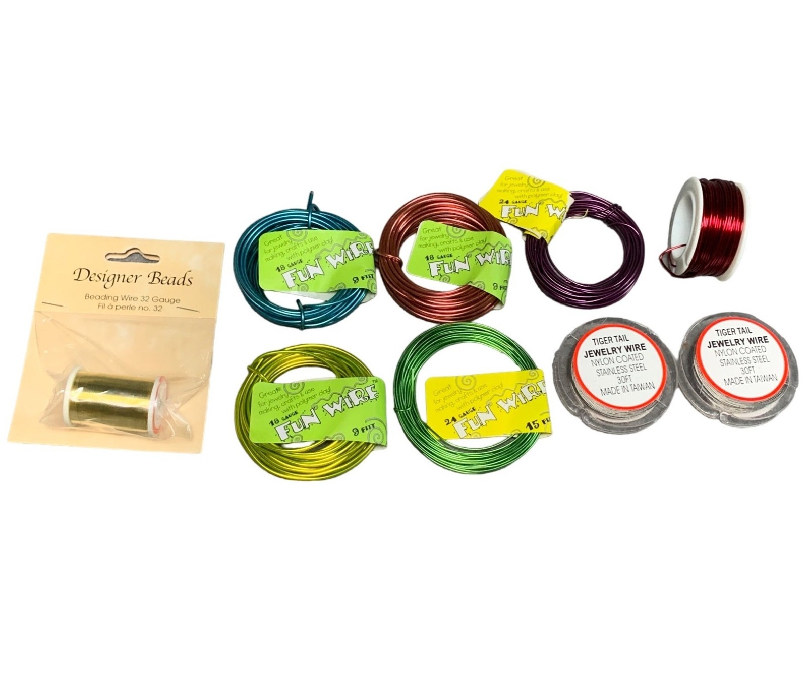 Assorted Jewelry Wire Set – Fun Wire & Tiger Tail – 18-32 Gauge – 9-15 Feet Each