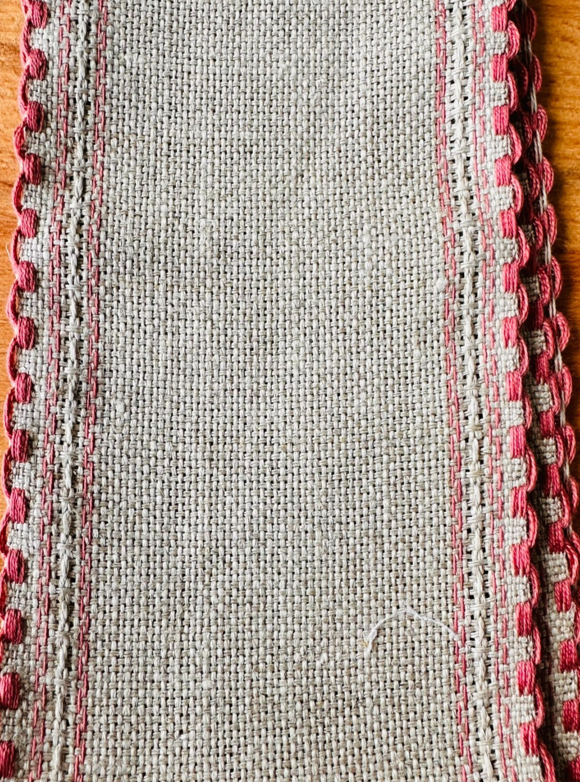 linen cross stitch banding 24 count stitch band 4.5 inch wide Raw/Pink