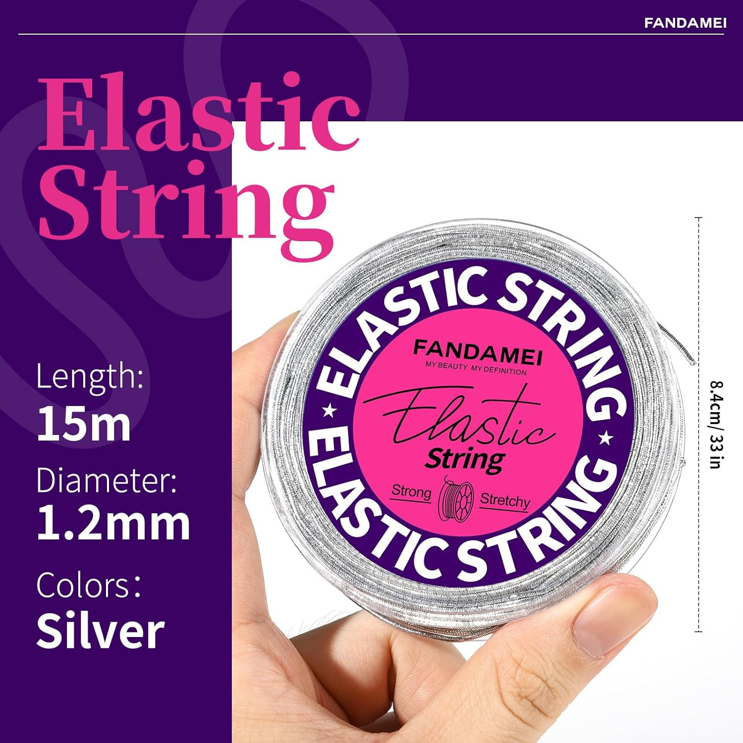 1.2Mm Elastic String, Metallic Silver Stretch Cord for Craft Gift