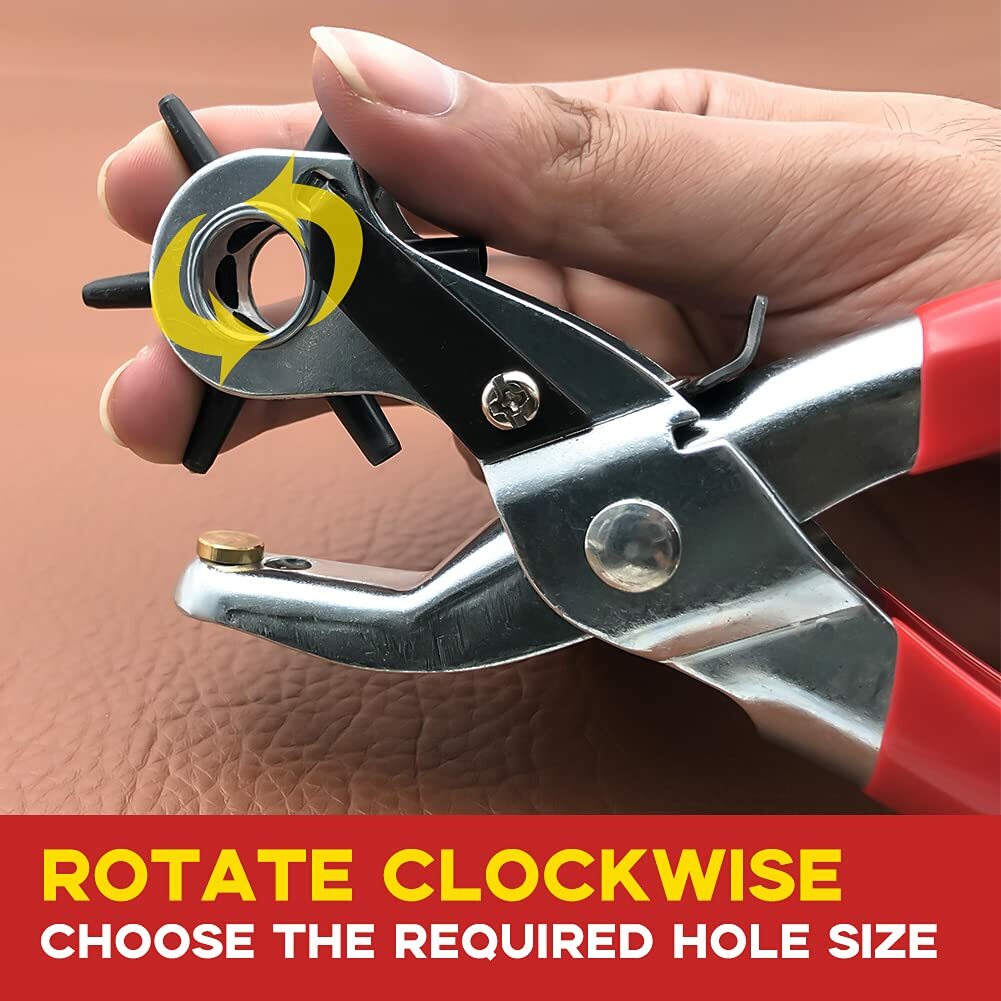 Leather Hole Punch Belt Tool 6 Sizes Puncher Revolving Pliers Heavy Duty +Marker