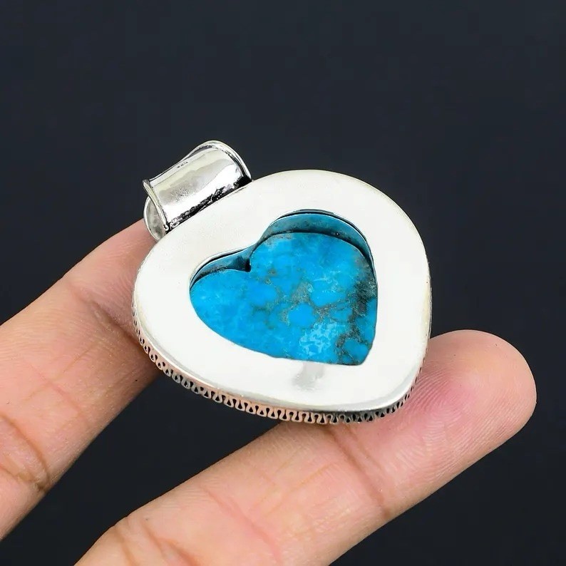 Turquoise Gemstone Heart Pendant 925 Sterling Silver Handmade Jewelry For Gift