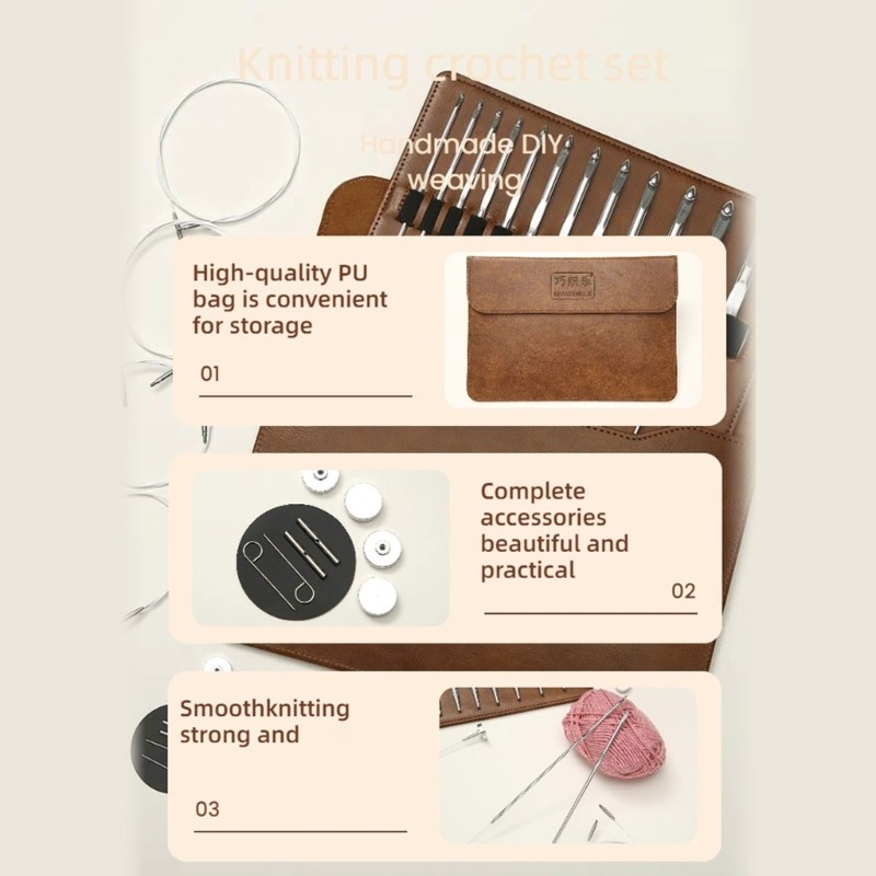 Tunisian Crochet Hook Set 3mm-10.0mm Interchangeable Circular Knitting Needle