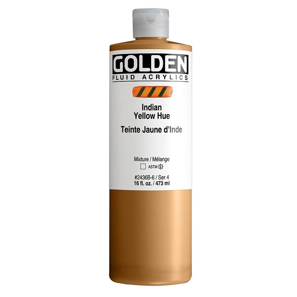 Fluid Acrylics by GOLDEN, India Yellow Hue, 16 fl. oz. Bottle, Professional A…