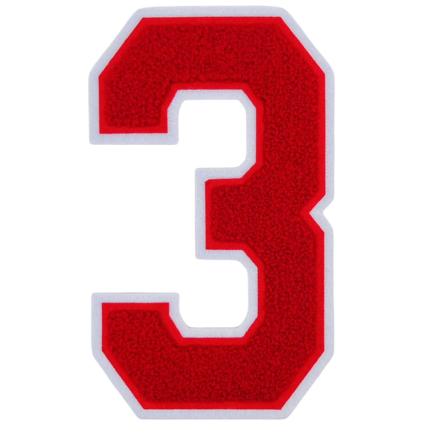 Red 8.0 Inch Chenille Number 3 Patch Iron On Varsity Style Applique
