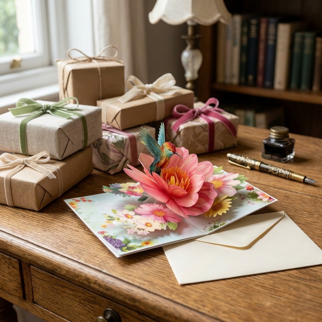 Hummingbird Flower 3D Greeting Card for Personalized Messages