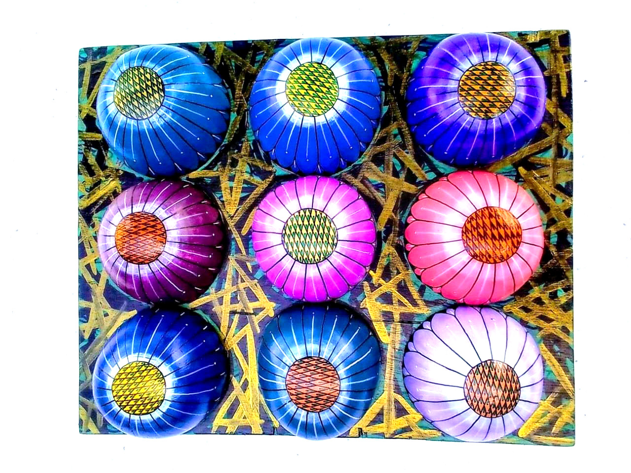9Pcs Coconut Shell Hand Carved New Flower Style Art Wall Hanging Home Decor Gift