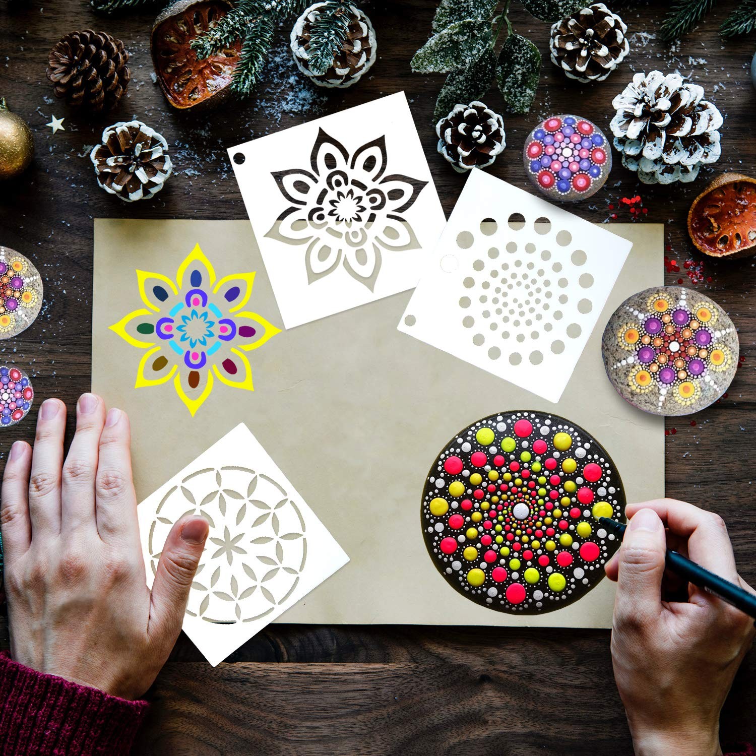 Mandala Dot Painting Stencils 56pc Art Stencil Set Rock Painting Supplies