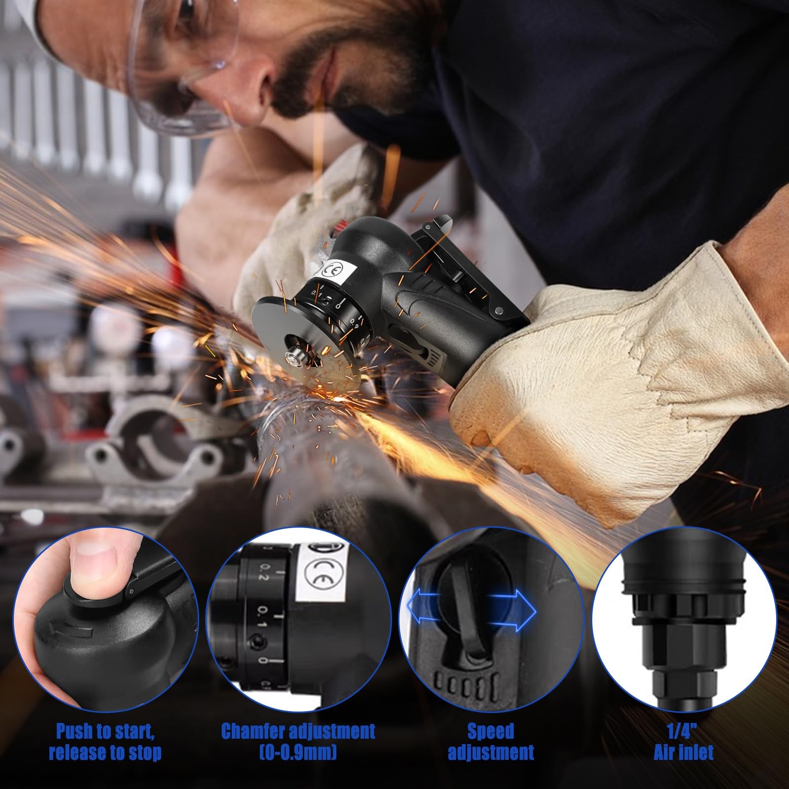Pneumatic Chamfering Tool Handheld, Mini Air-Powered C&r Angle Blades