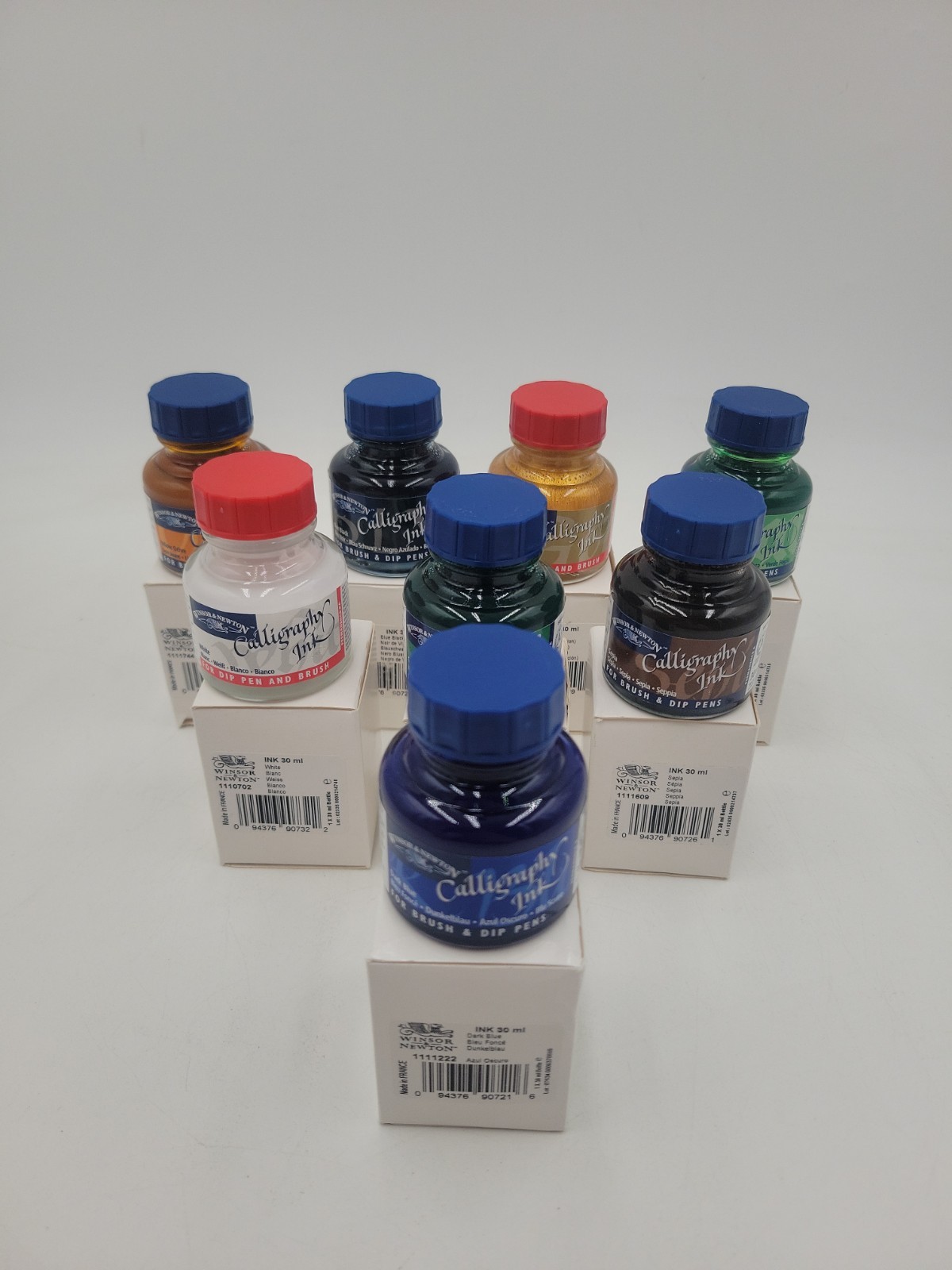 Winsor & Newton Calligraphy Ink Lot Of 8, 30ml Dip Pen Brush Ink Bottles