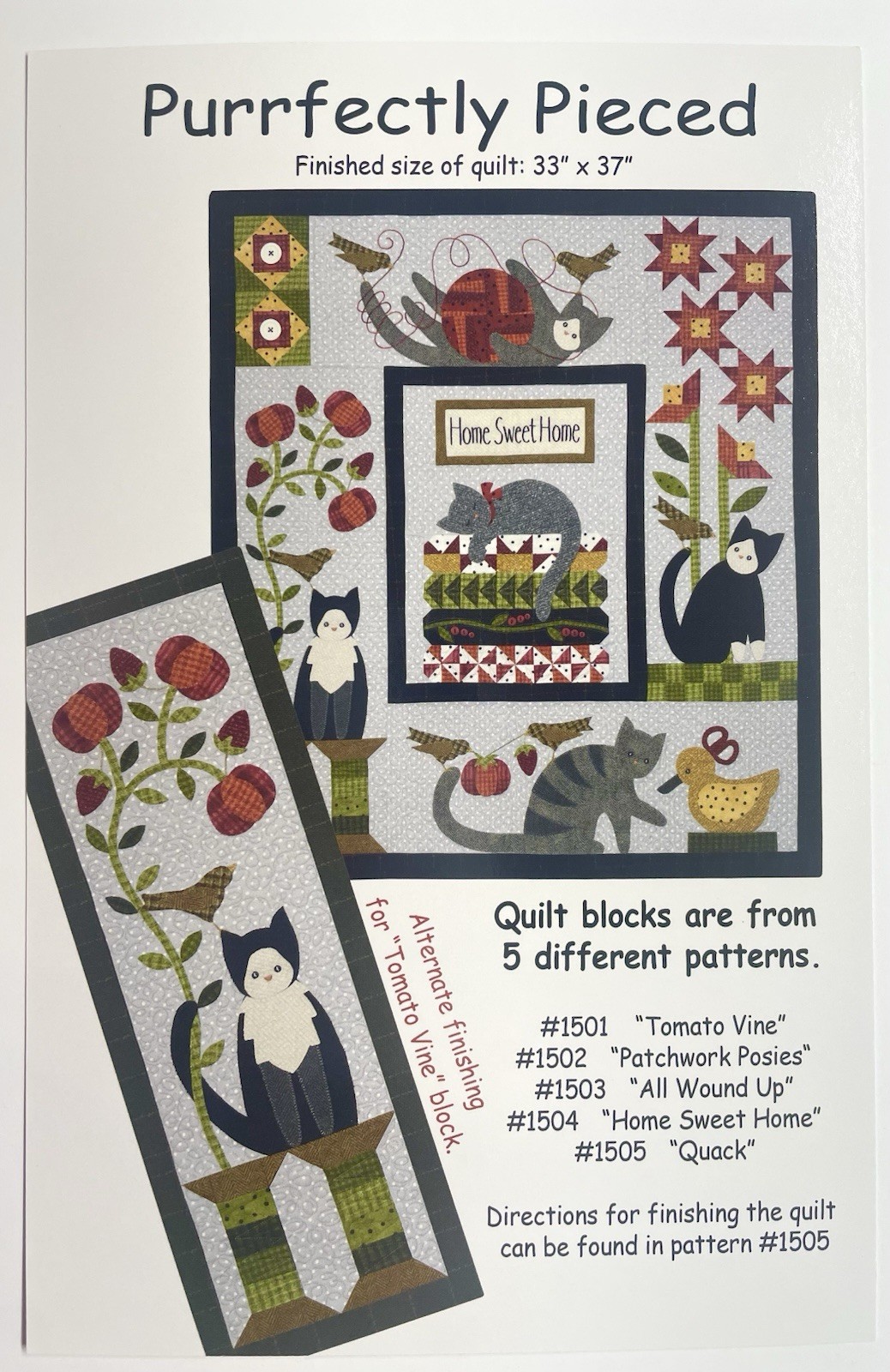 Purrfectly Pieced Appliqué Full Set of 5 Quilt Patterns Wool/Flannel Cats Garden