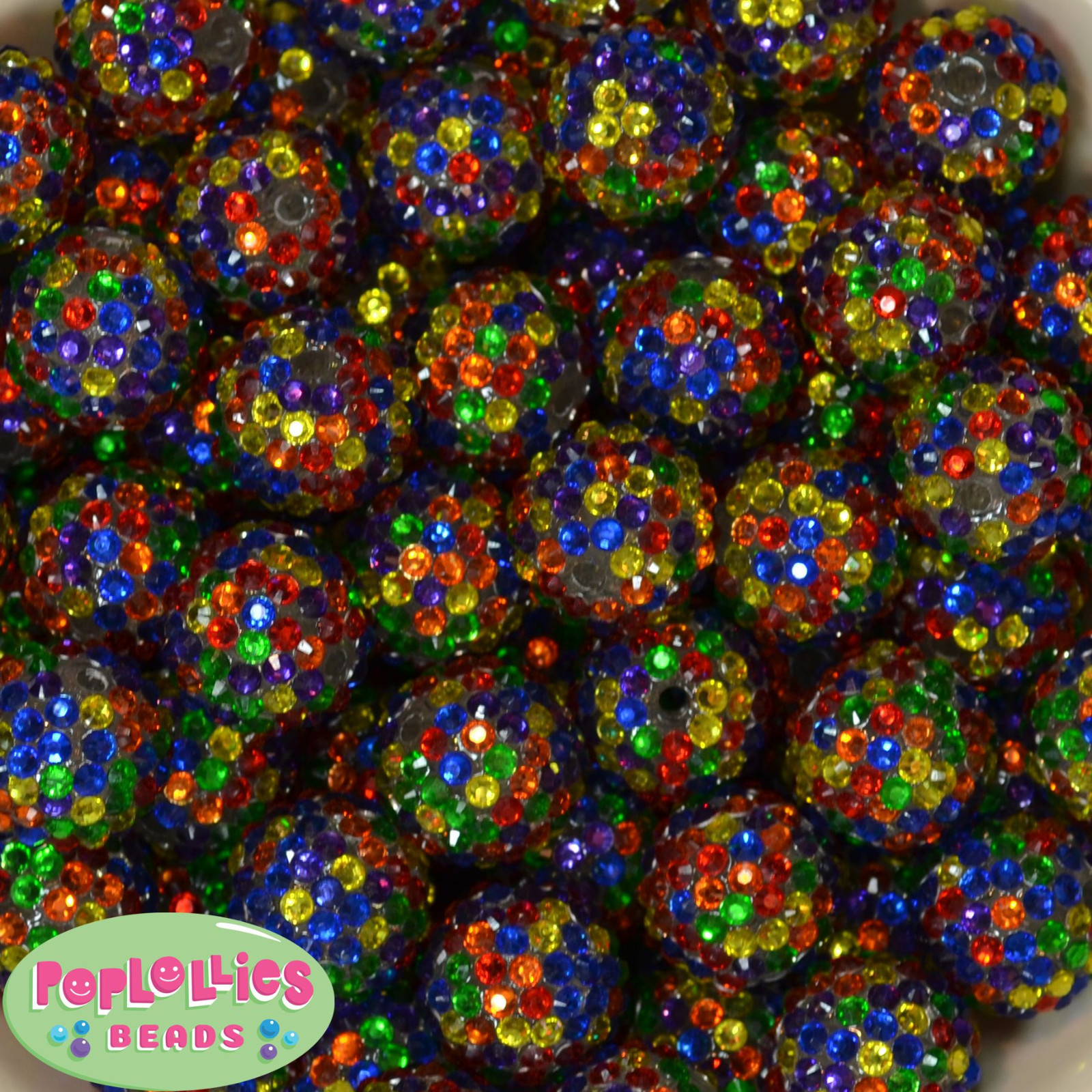 20mm Rainbow Confetti Rhinestone Bubblegum Beads sparkly gumball jewelry 20 pc