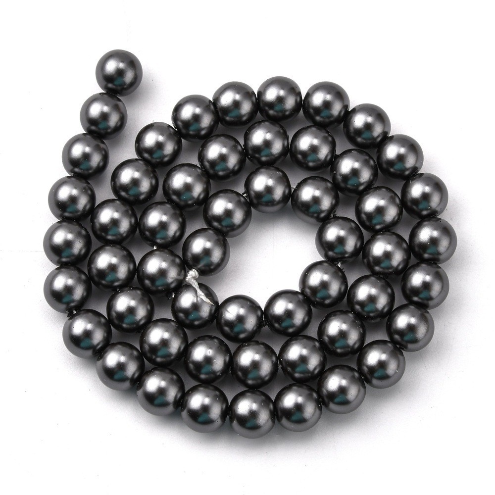 8mm Silver Charcoal Glass Pearl Imitation Round Beads – Approx. 100 Beads