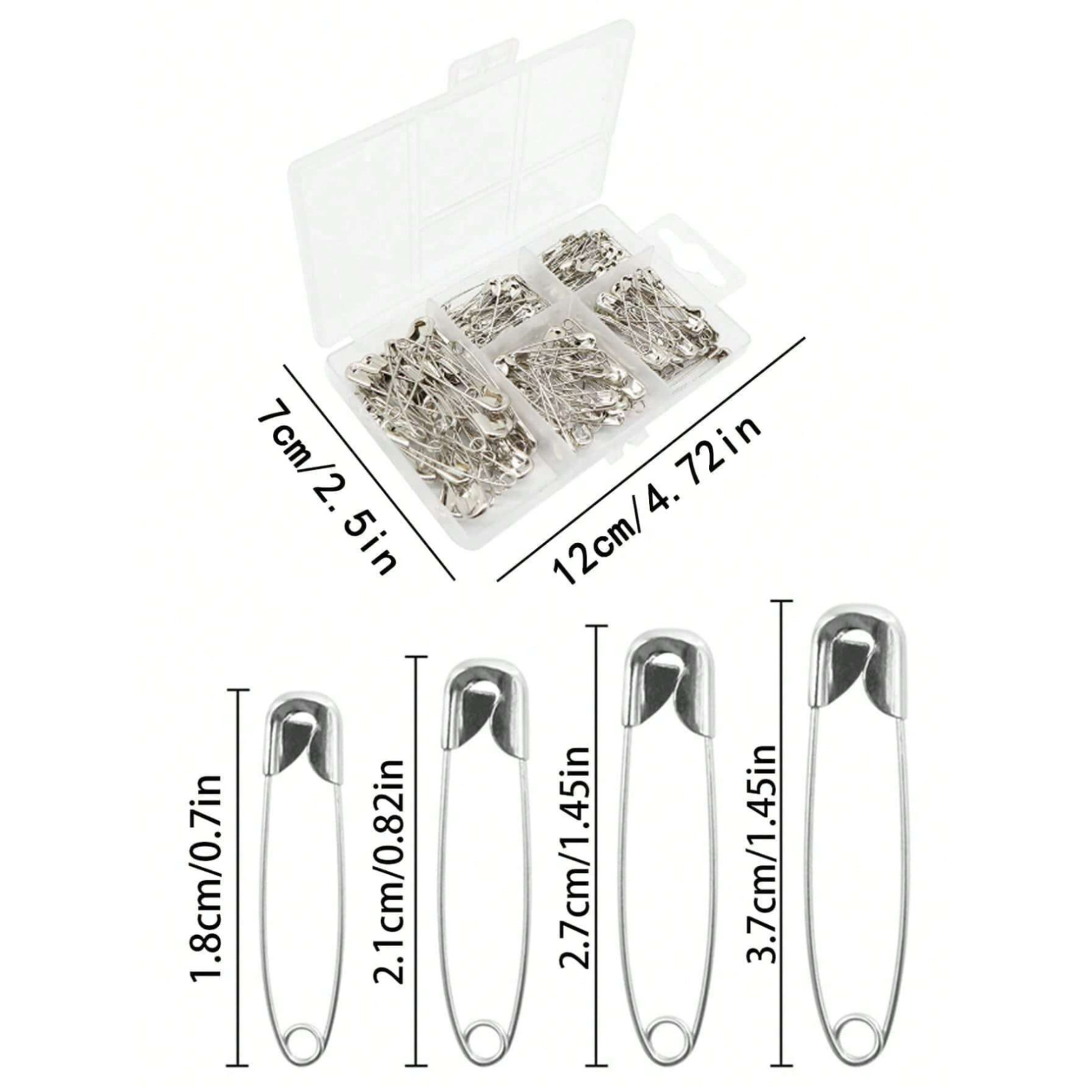 Safety Pins 150pc Assorted Sizes Silver Pins Bulk – Small & Large Heavy Duty Pin