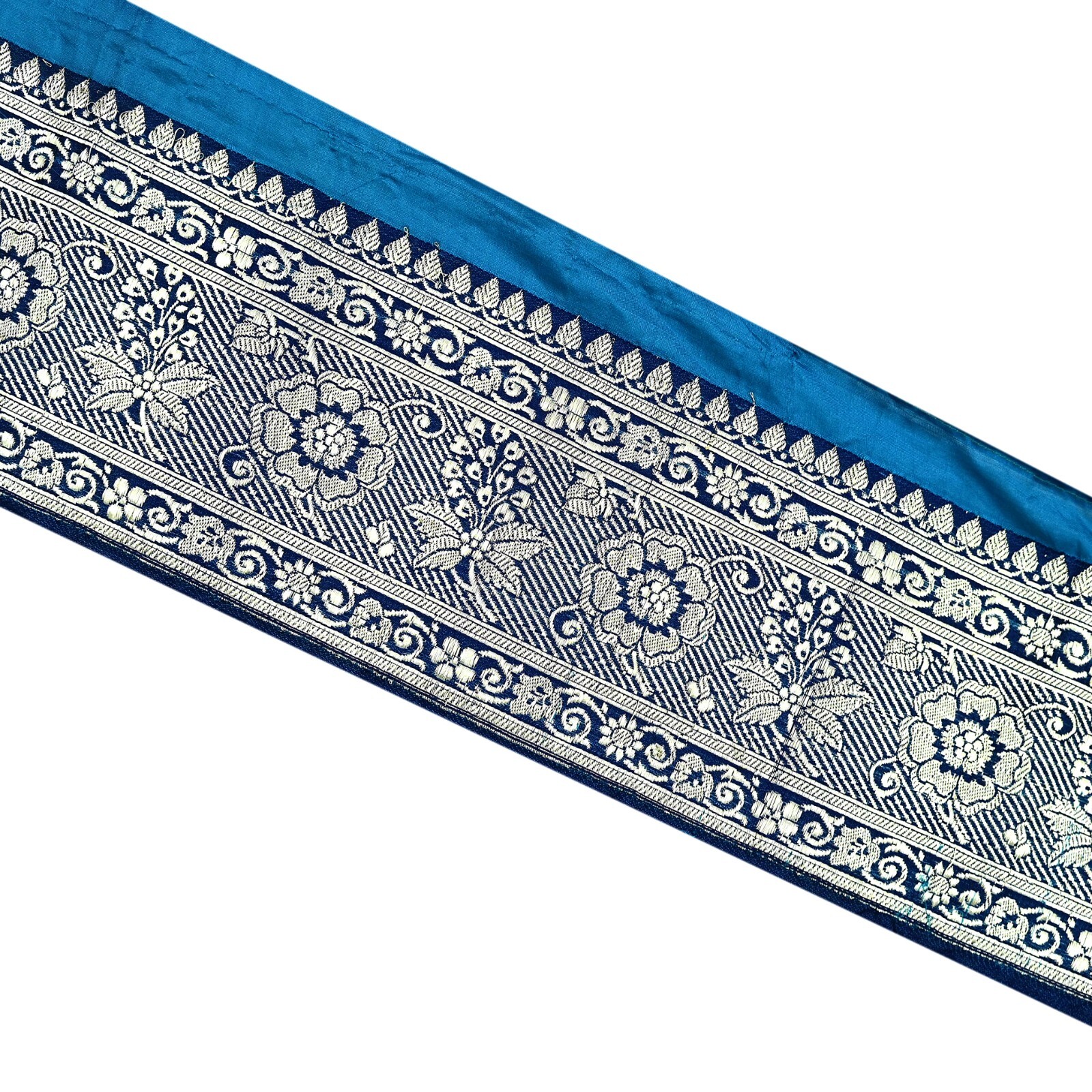 Indian Vintage Blue Sari Border Woven Banarasi 1yd Trim Craft Sewing Recycled