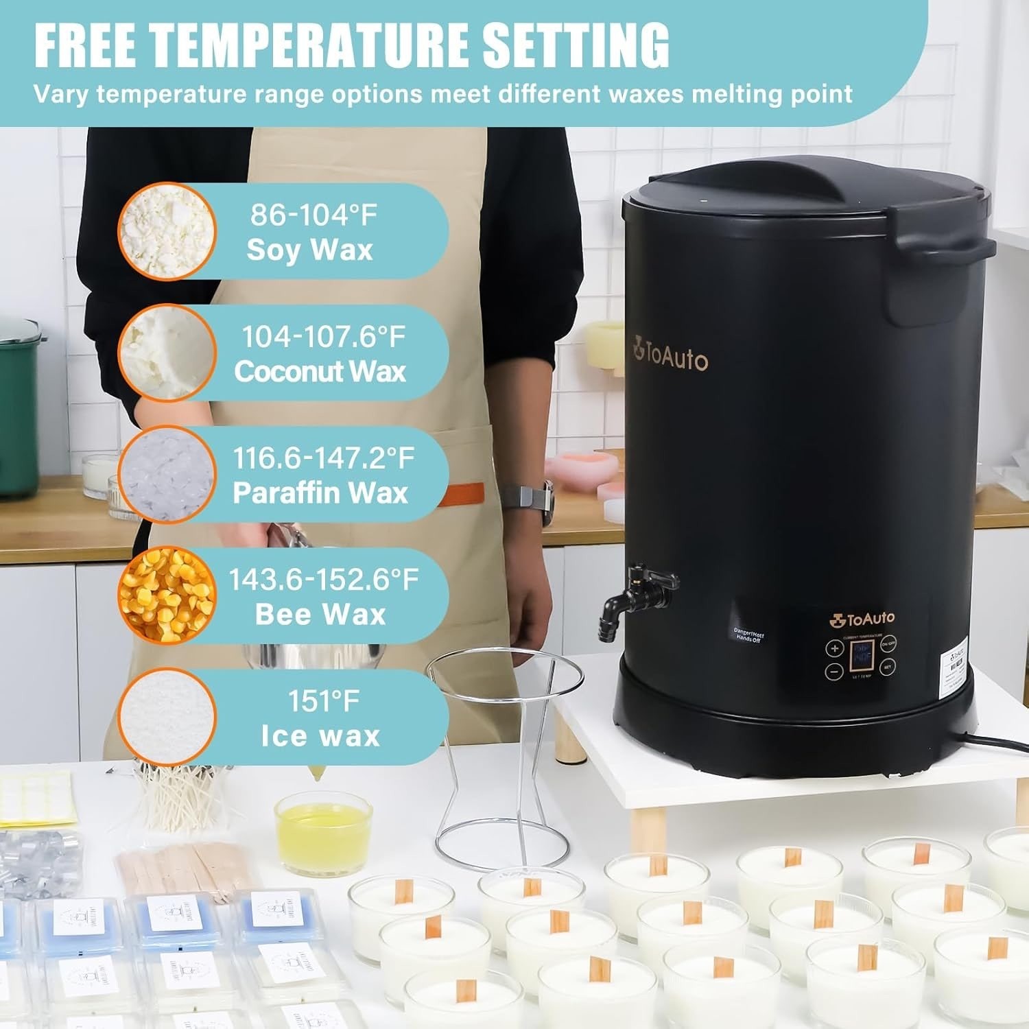 TOAUTO Wax Melter Commercial 30lb Silver New Digital 15L Electric 1100W WMFD-15L