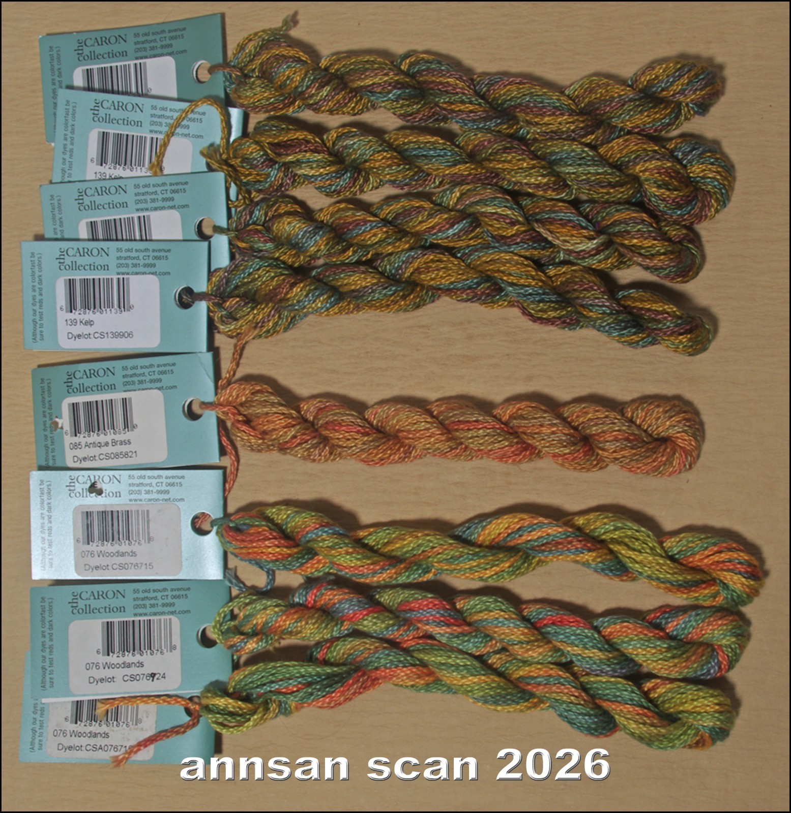 8 skeins Watercolours Caron 3-ply Pima cotton threads with west coast vibes