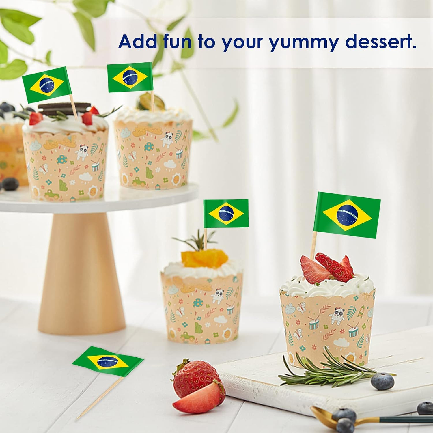 Brazil Flag Toothpick Flags Picks, 200 Pcs Small Tiny Brazil Cupcake Toppers Sti