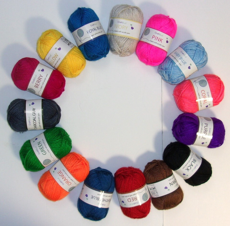 15-Pack ~ CraftBud Super Soft Acrylic Yarn, 50g/100yd | #2 Fine (Sport)