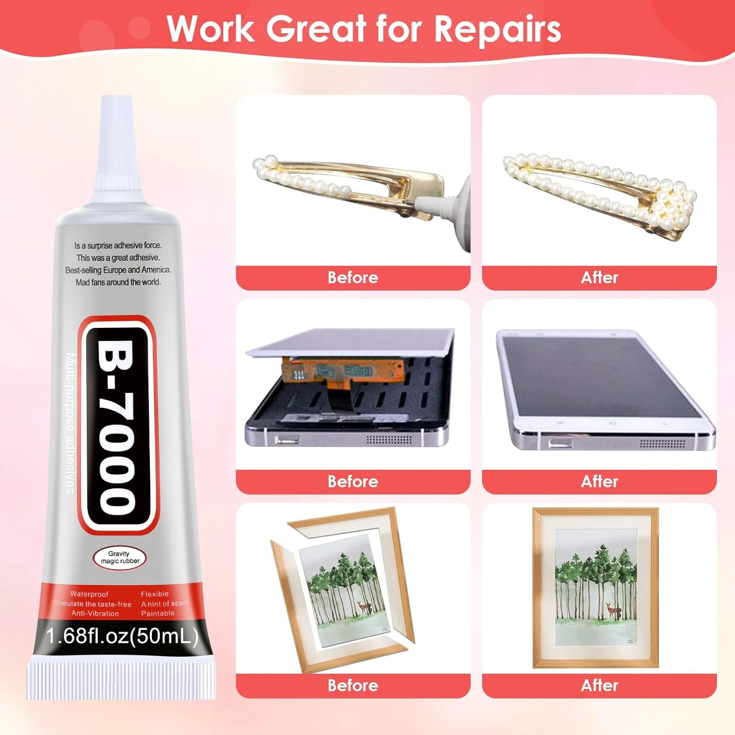 4 PCS 50ML B7000 Crafts Glue Super Adhesive, Multipurpose Clear Glue for DIY Jew