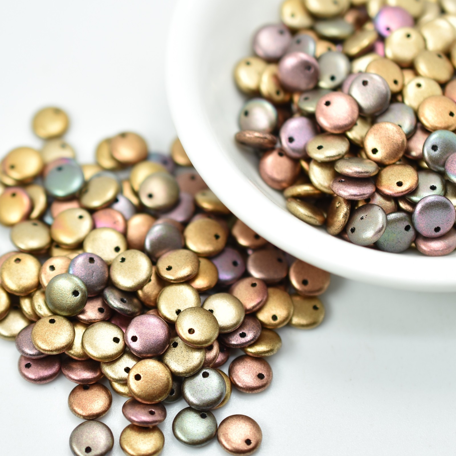 6mm Lentil Top-drilled Matte Metallic Purple Iris Gold (50 Beads)Czech Glass