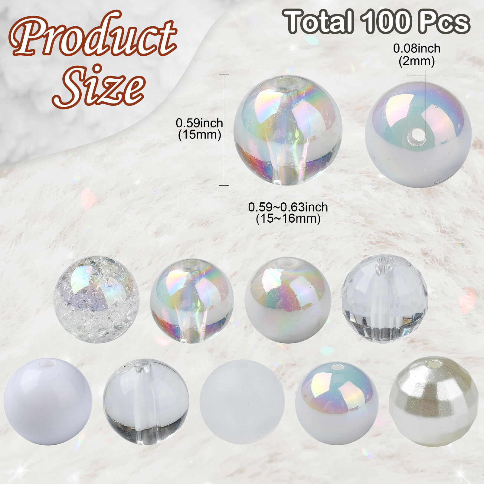 100x White Themed Acrylic Round Loose Spacer Beads for DIY Craft Jewelry Making