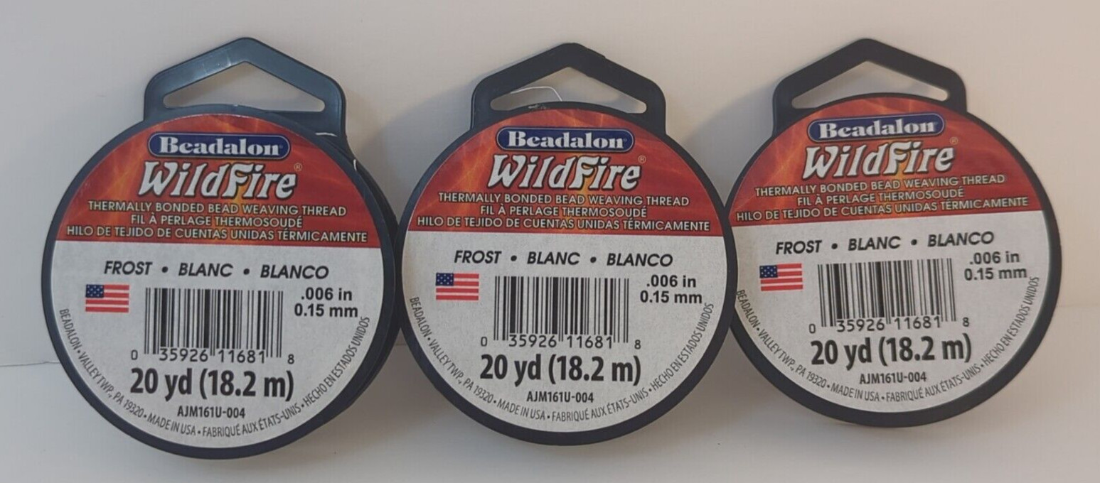 Beading Thread Beadalon .006 in 0.15mm WILDFIRE Frost Blanc 20 Yards (Qty 3)