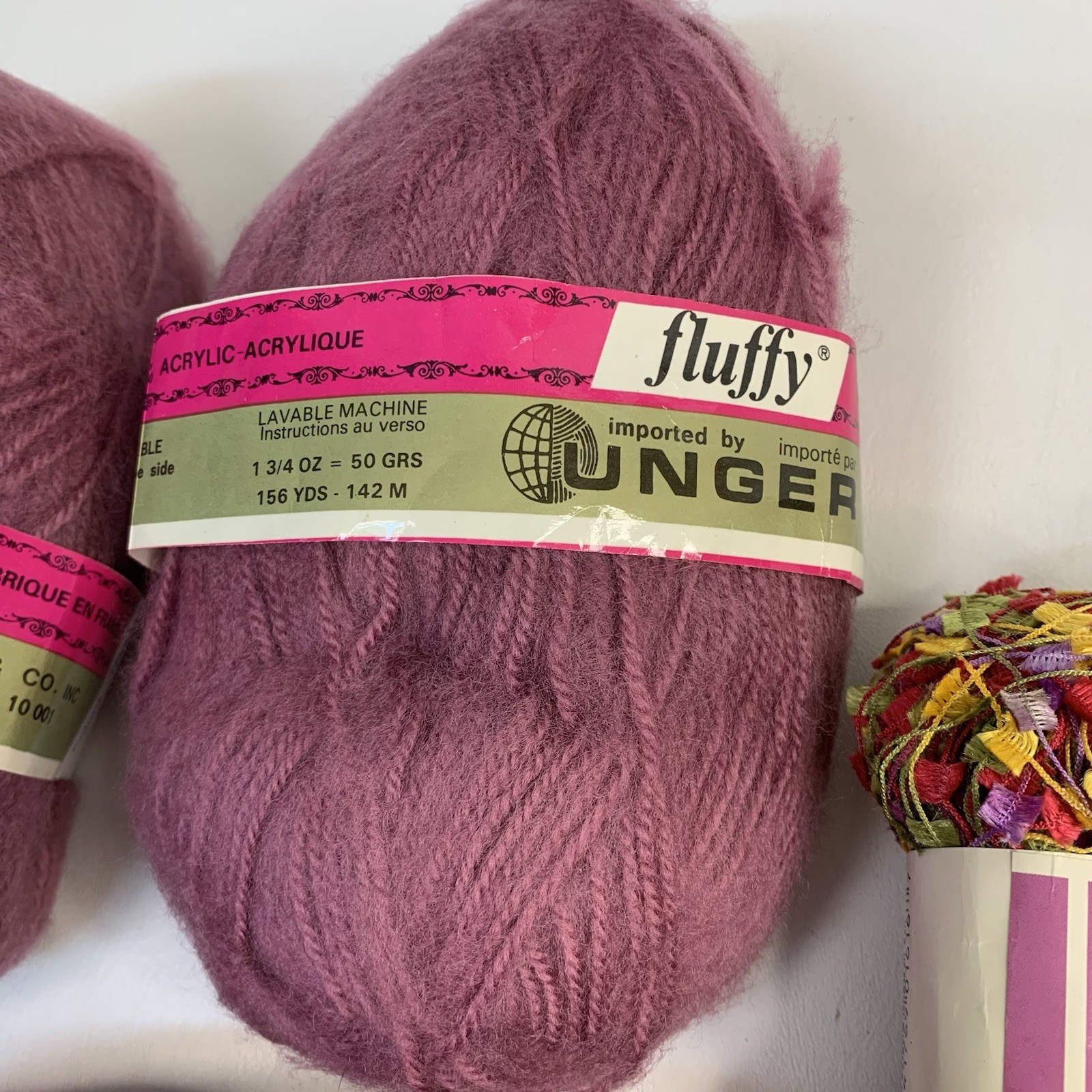 Lot of 19 Skeins Yarn Unger Nomotta DGI Pink Dark Rose Funky Fringe Multicolor