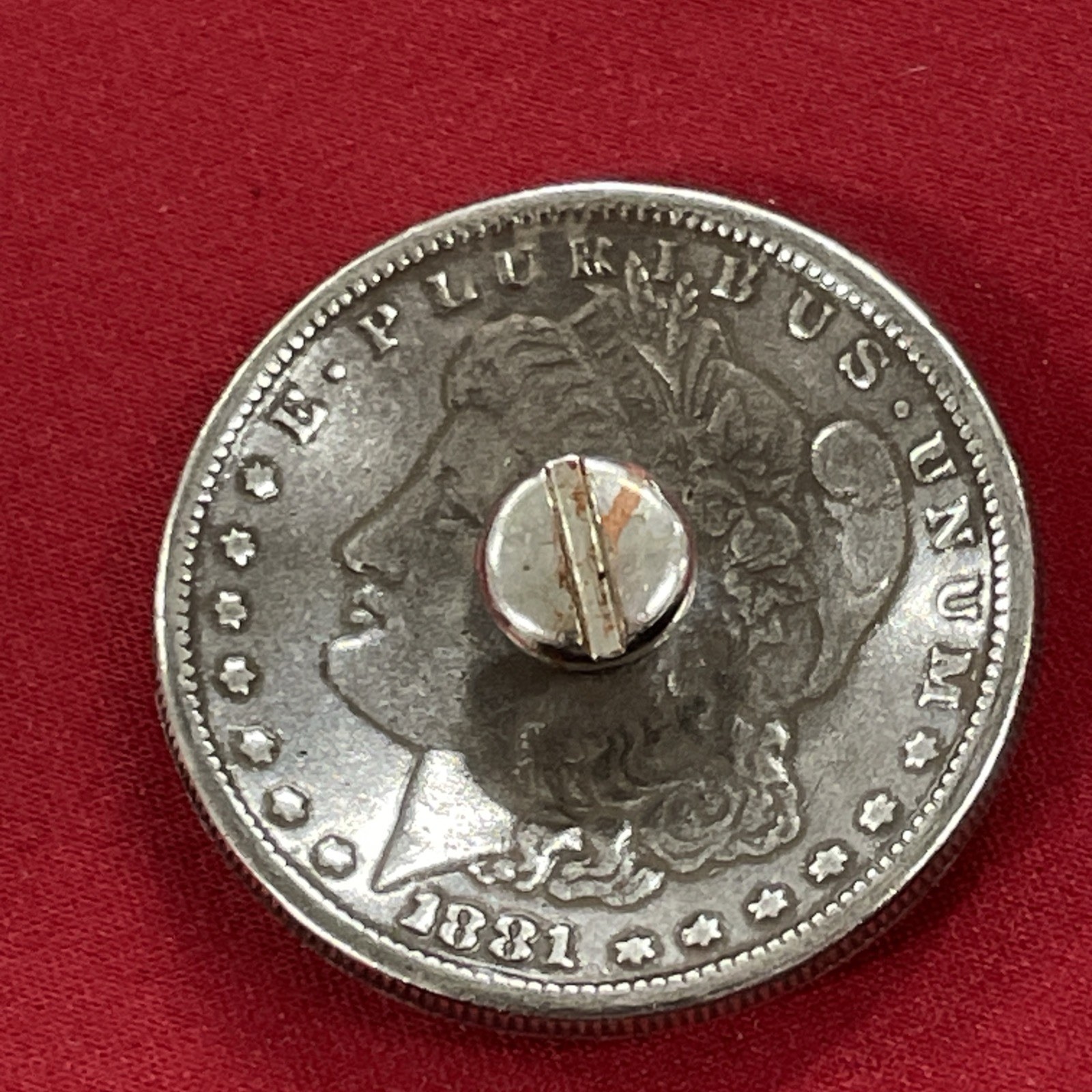 Vintage 1881 Morgan Silver Dollar Coin Replica Screw Back Concho