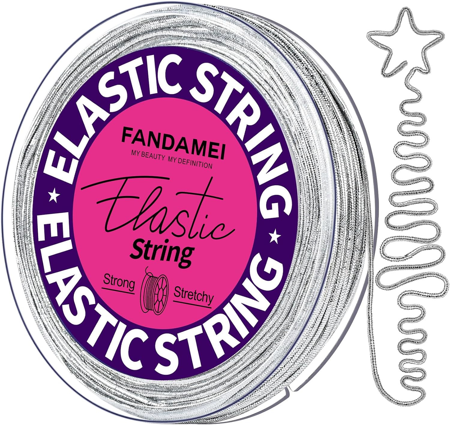 1.2Mm Elastic String, Metallic Silver Stretch Cord for Craft Gift