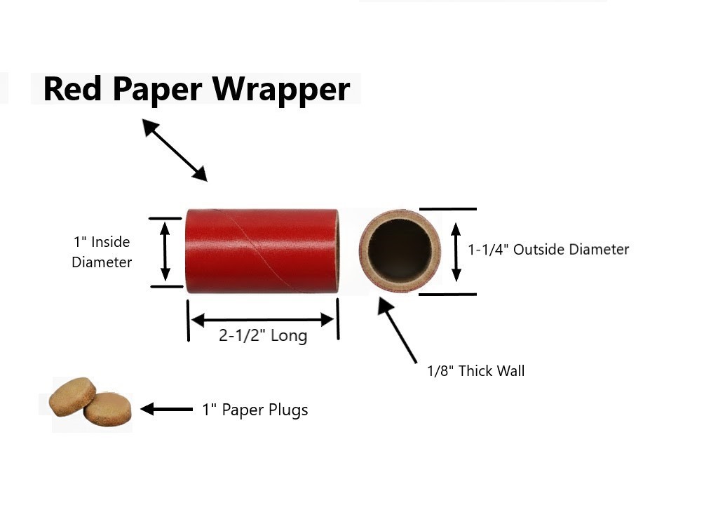 25 Fireworks Tubes & Caps Heavy Wall 1/4 Stick Red 1″ x 2-1/2″ x 1/8″ 37mm