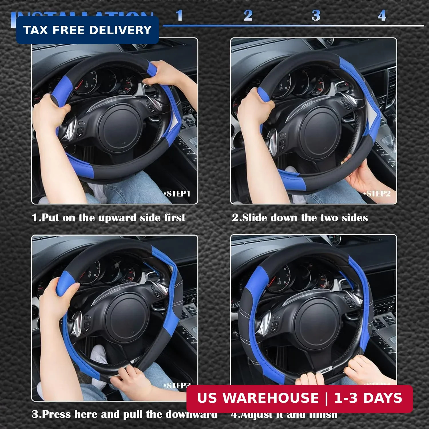 CAR PASS Line Rider Microfiber Leather Sporty Steering Wheel Cover Universal Fit