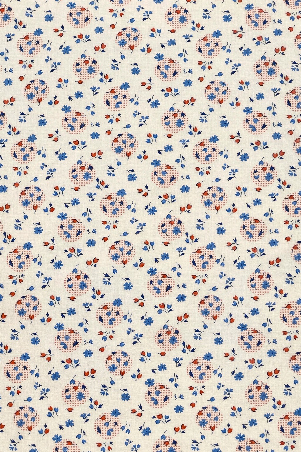 Vintage Floral Cotton Quilt Fabric Blue Red Cream 24×48