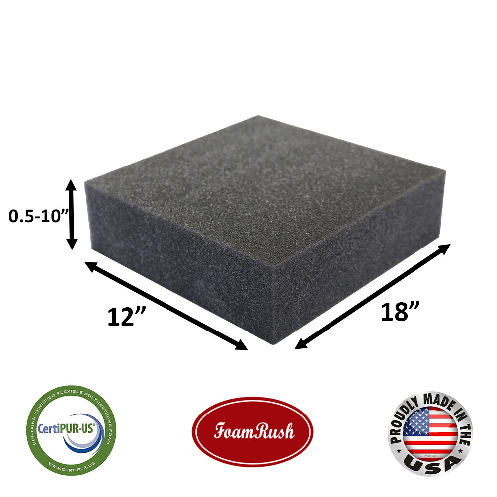 FoamRush 12″ x 18″ Charcoal Upholstery Foam Cushion (Made in USA)