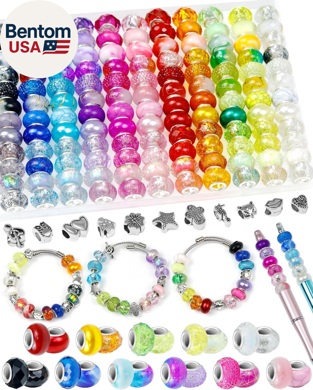 143PCS European Large Hole Beads for Jewelry Making – 12 Colors Glass Big Hole