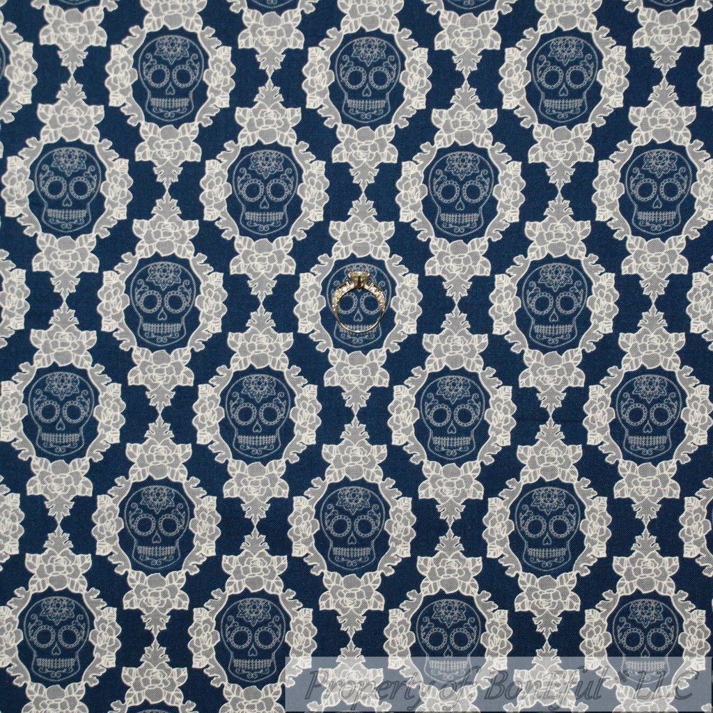 BonEful Fabric FQ Cotton Quilt Navy Blue Red White Yellow BUTTERFLY Flower Daisy