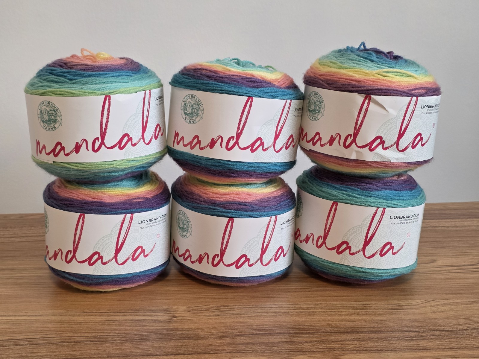 *Lot of 6* Lion Brand Mandala Acrylic Yarn Cakes, “Nifflers”