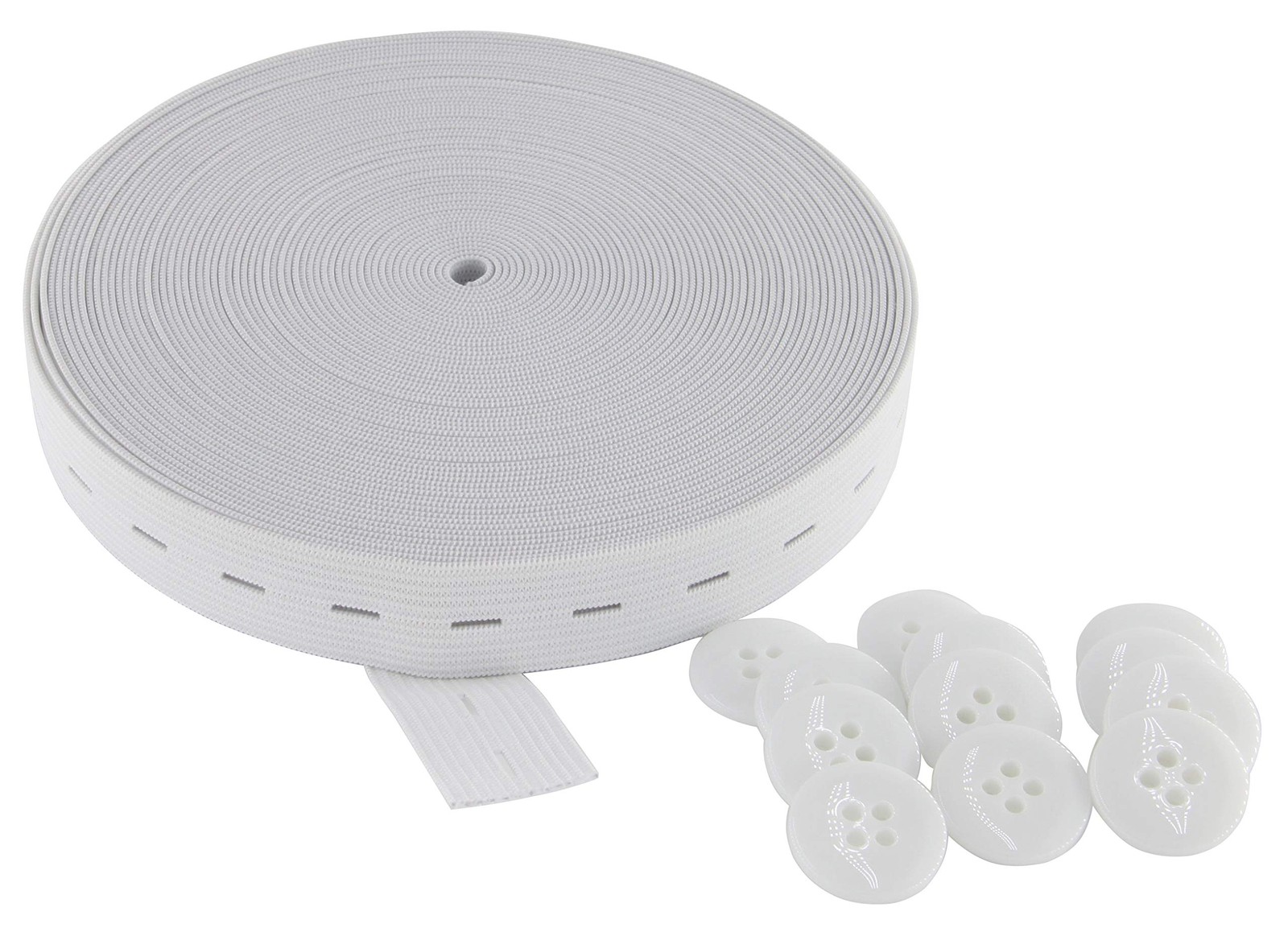 Flat Sewing Band Spool with Buttonholes 3/4 inch X 12Y White Stretchable