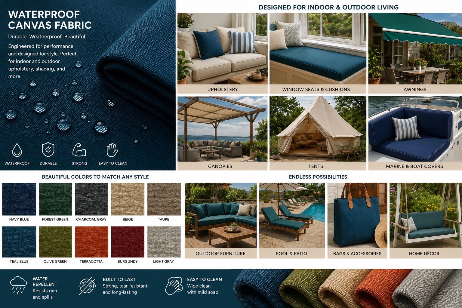 600 Denier 60″ Wide Waterproof/Water Repellant Canvas Cordura Fabric by the Yard