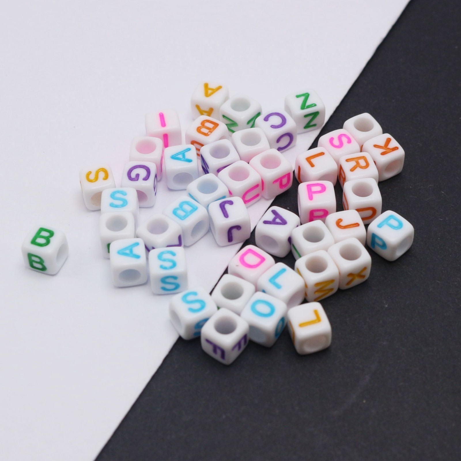 250 Assorted Color in white Alphabet Letter Acrylic Cube Pony Beads 6X6mm(0.24″)