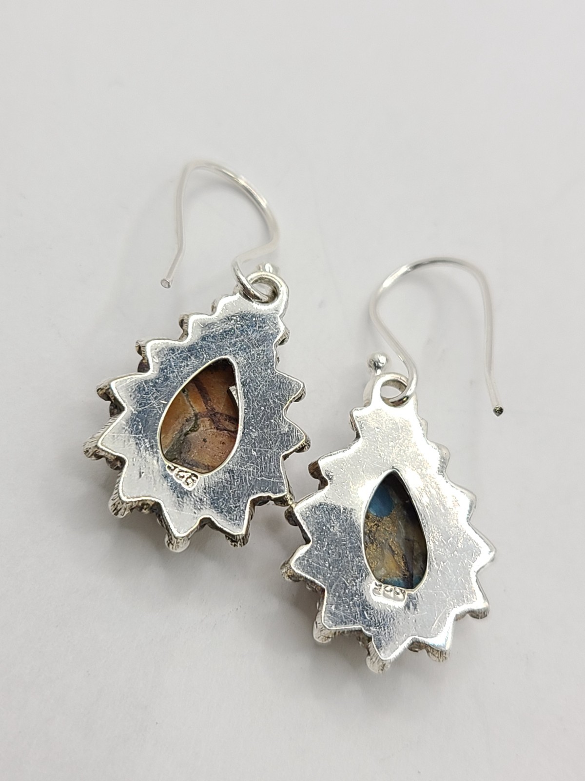 Oyster Copper Turquoise Teardrop Dangle Earrings 925 Silver