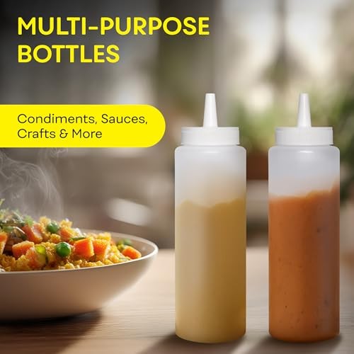 Condiment Squeeze Bottles, CLEAR 8 OZ Empty Squirt Bottle with Wide Neck –