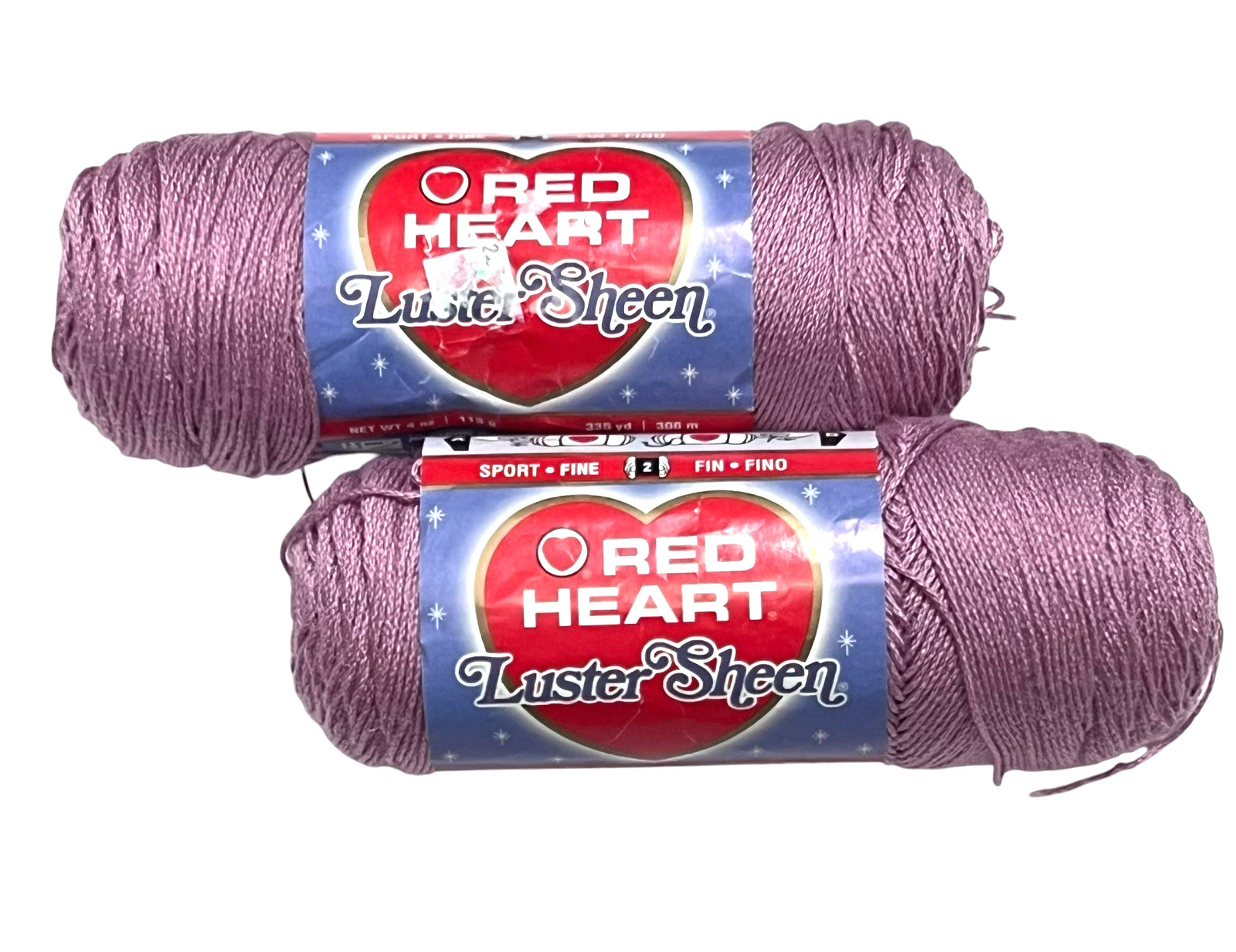 2x Red Heart Luster Sheen Yarn Lt Mulberry 0518 Sport Fine Acrylic Crochet New