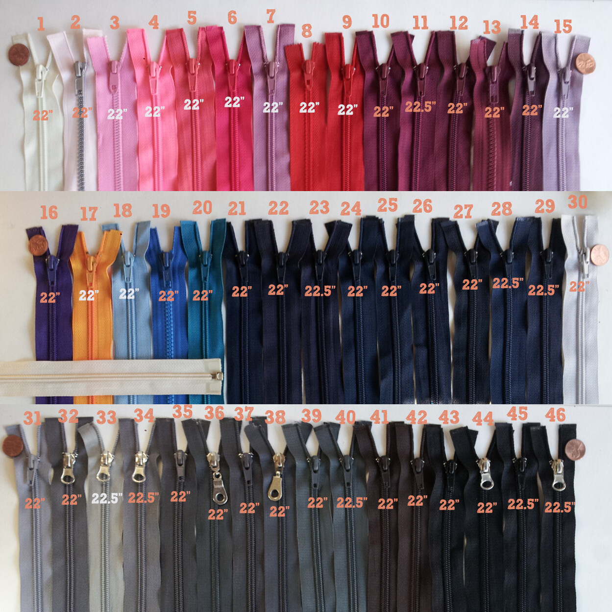 Open End Nylon Or Molded Plastic #5 Jacket Zippers 22″ Separating Zipper J22