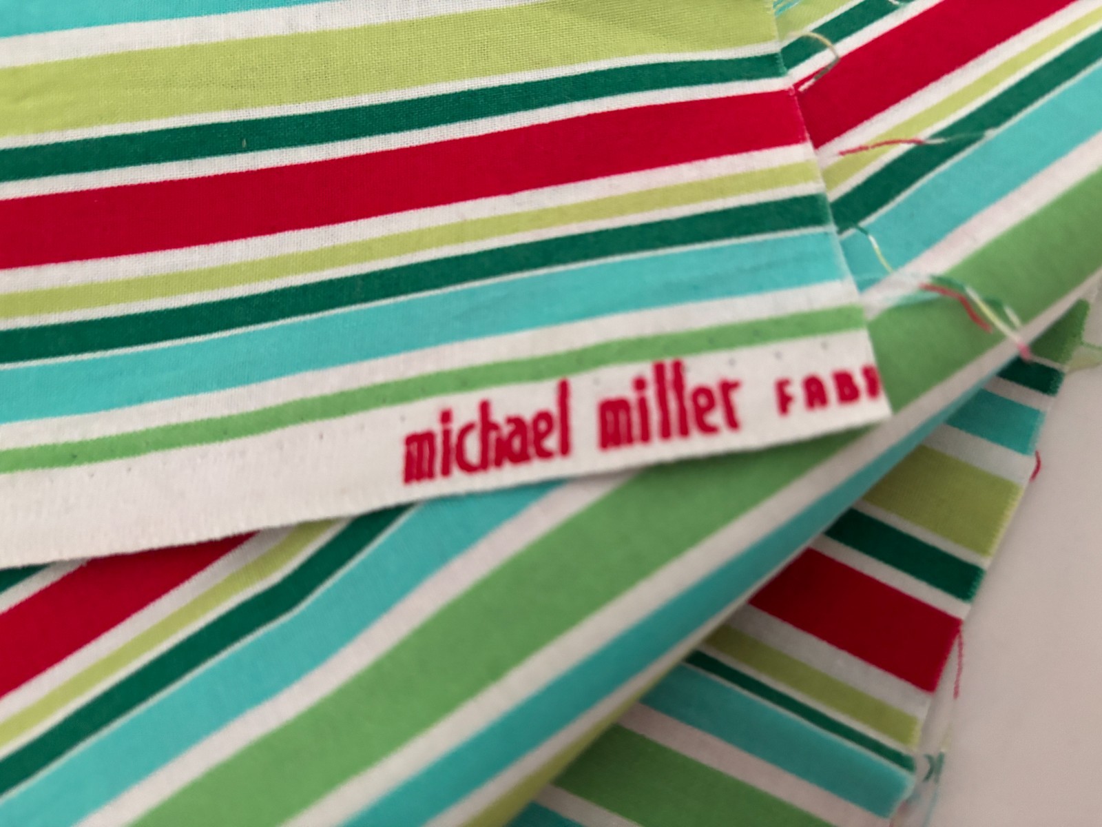 Vtg 1/2Yd 44X18 MICHAEL MILLER Vibrant STRIPE Cotton Quilt FABRIC Green Blue Red