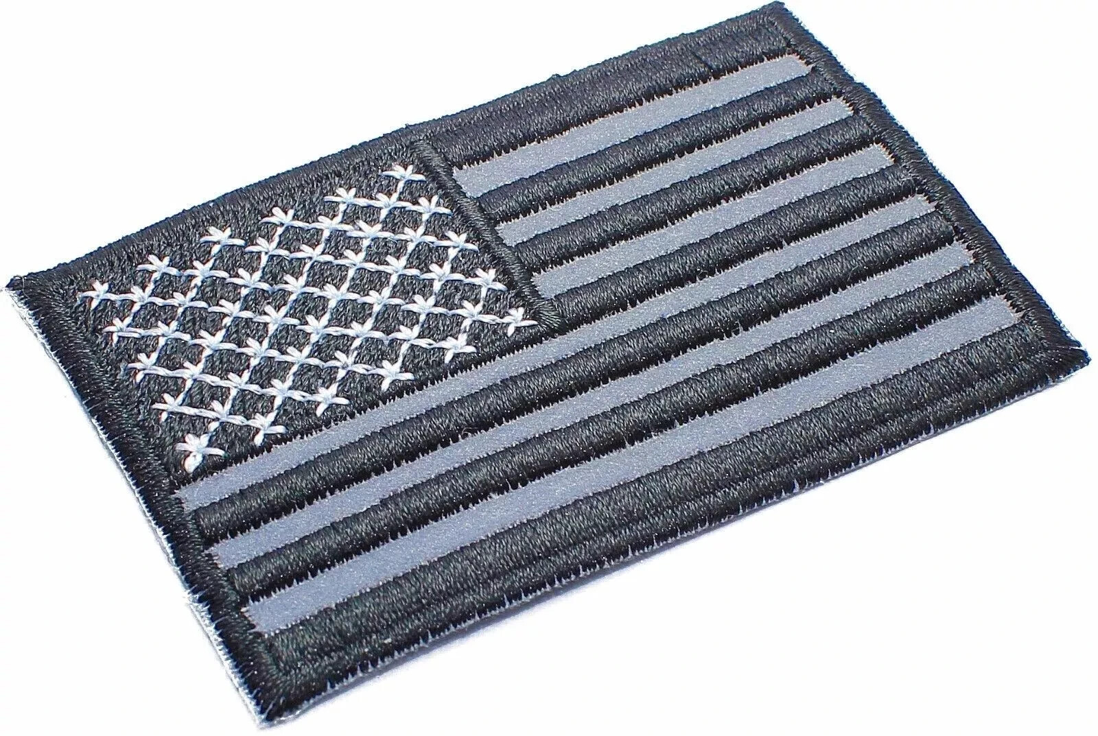REFLECTIVE 3″ AMERICAN MILITARY TACTICAL FLAG BLACK IRON ON PATCH BIKER VEST
