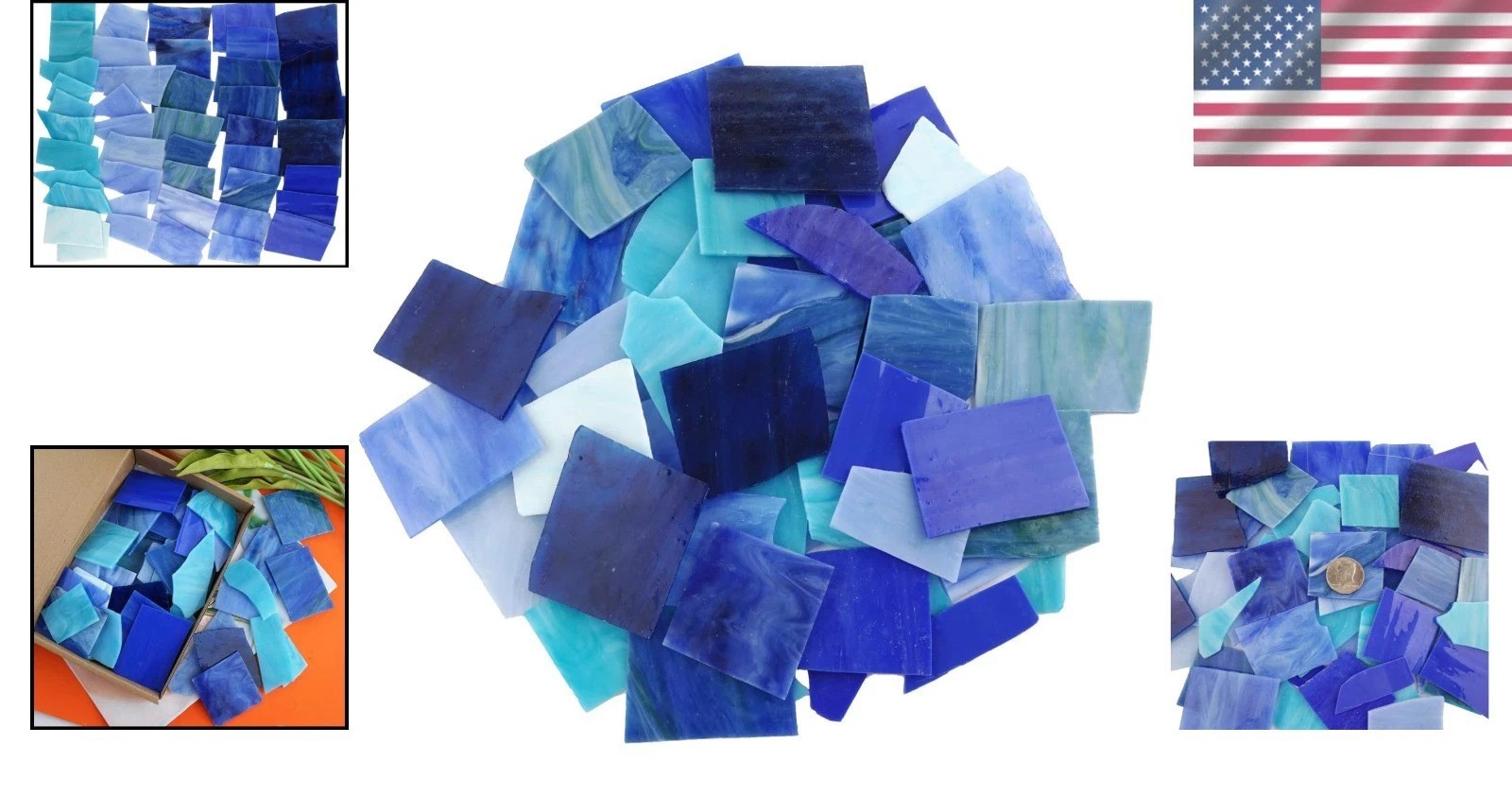 Assorted Blue Stained Glass Mosaic Tiles – 35oz Value Pack for Creative Projects