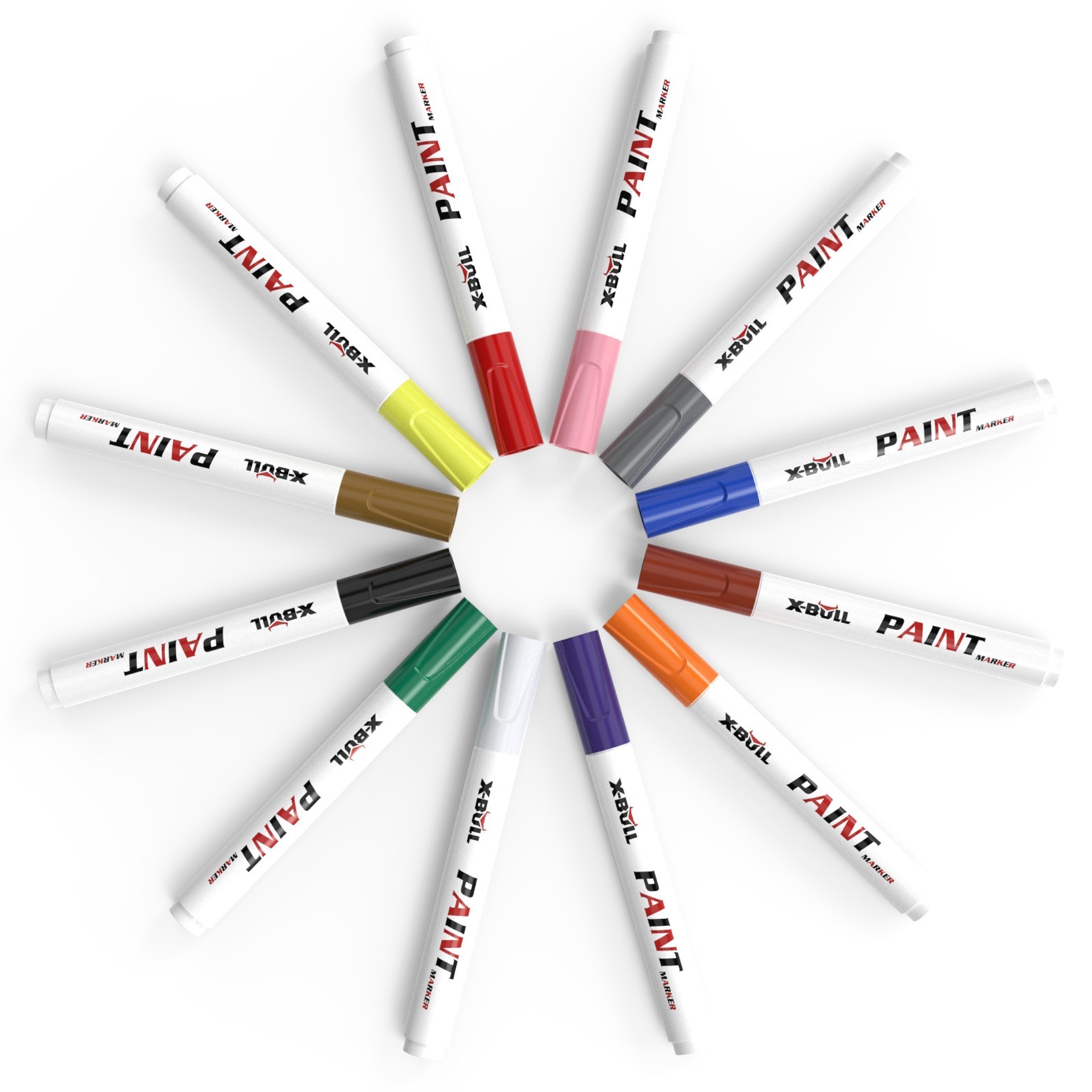X-BULL 12Pcs Waterproof Permanent Paint Marker Pen Car Tyre Tread Rubber Metal