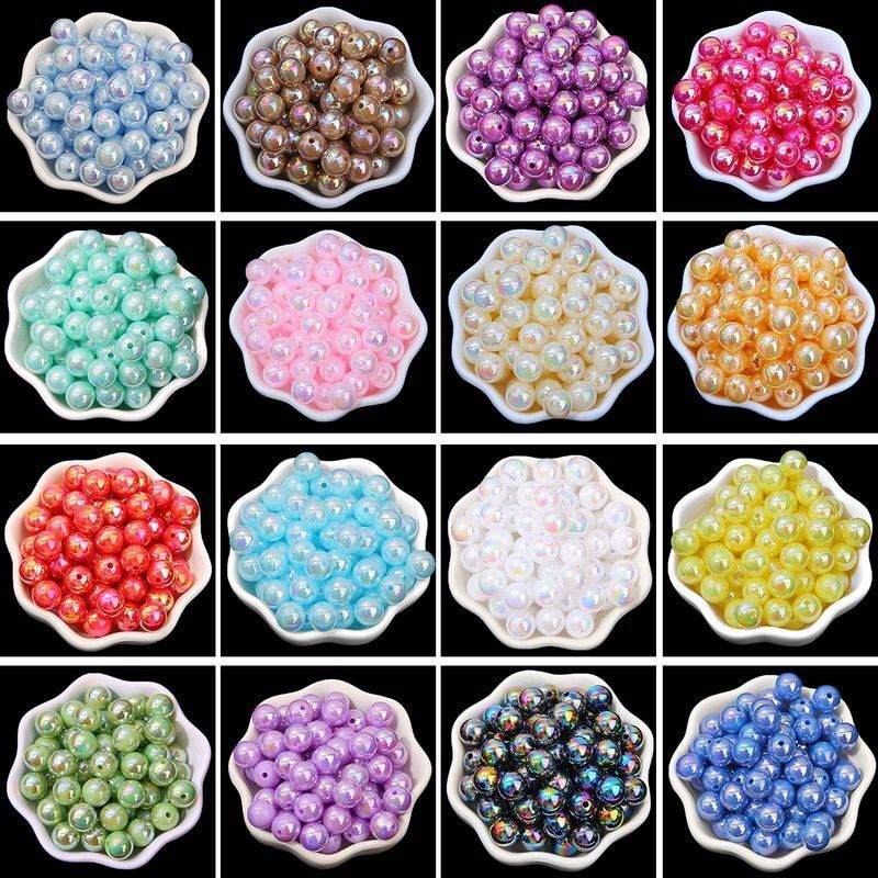 Acrylic Loose Spacer Bead 100/50/30pcs AB Color Round Beads Jewelry Making Charm